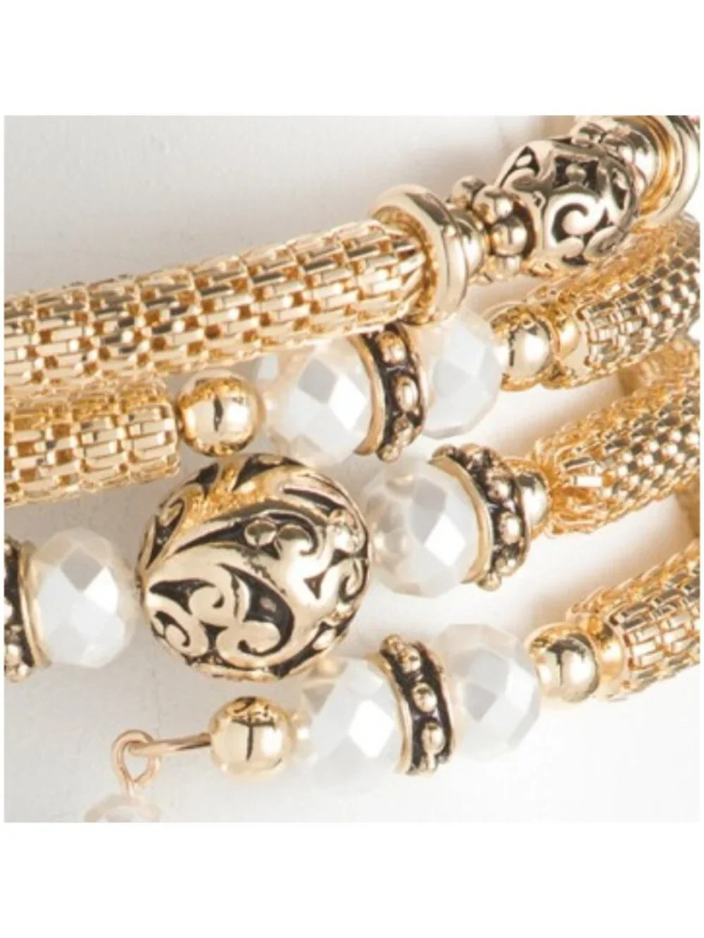 TRUE TO FORM Gold Plated Faux Pearl Bead Coil Bracelet